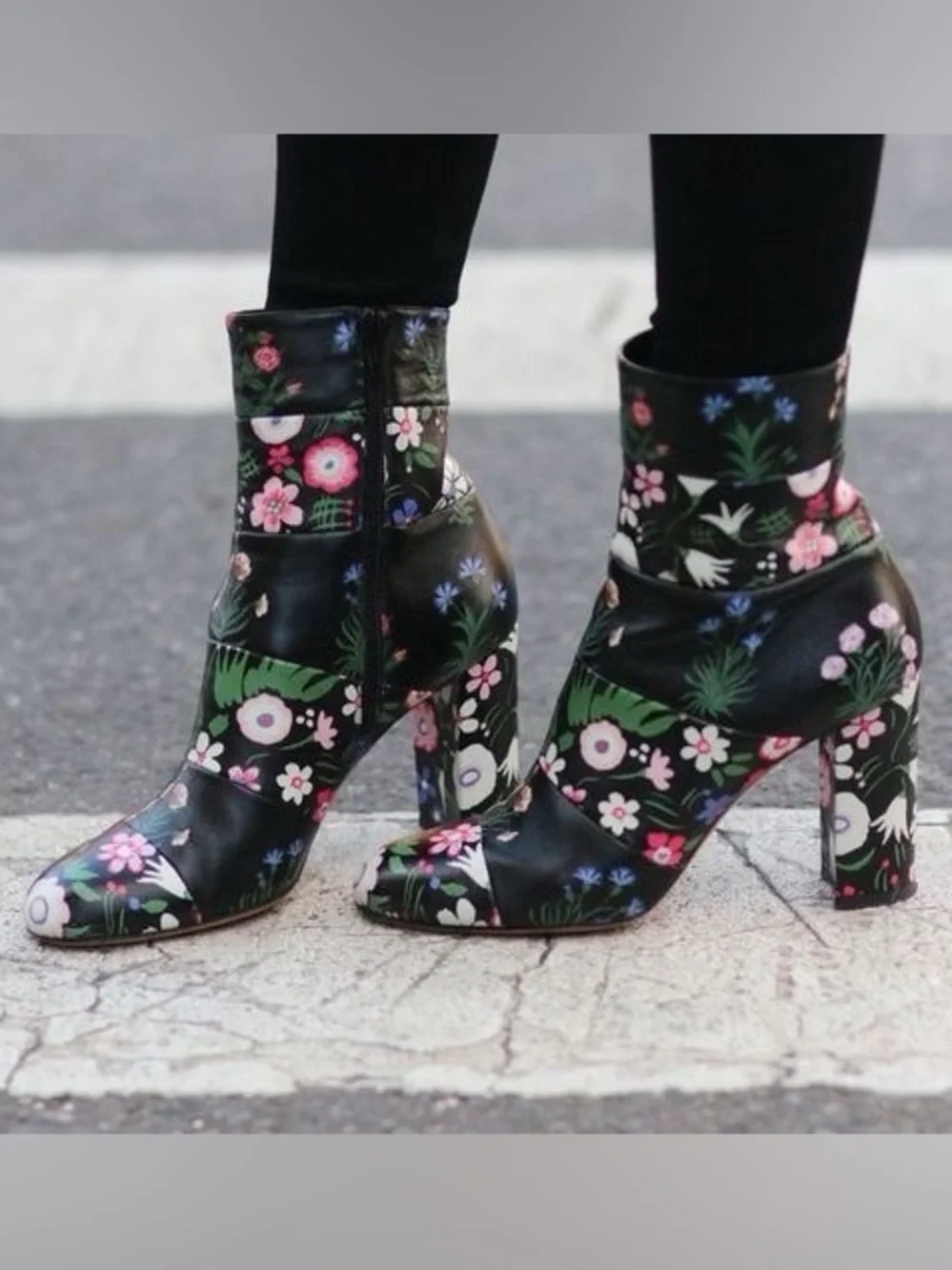 Valentino Camugarden paneled floral fabric mid-calf boots size IT 38 US 8